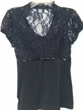 Studio 1940 Black Lace Top with Patent Trim